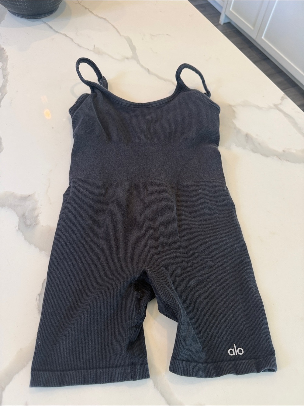 ALO Yoga Black Ribbed Sleeveless Romper